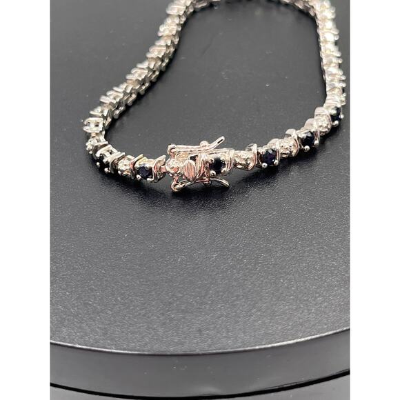 Ross Simon Sterling Silver Rhodium Plating Sapphire Diamond Chip Tennis Bracelet - Picture 7 of 8